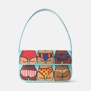 Staud Beach Bums Tommy Bag Beaded Bikini Bottoms Motif Shoulder Bag - Light Blue